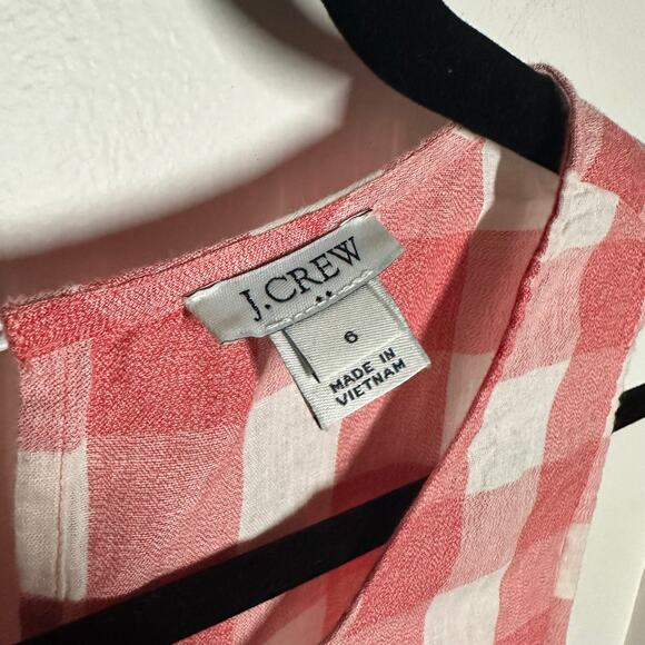 J. Crew Women's Gingham Side Tie Sleeveless Top Red White Size 6 Cotton Linen - Picture 2 of 8